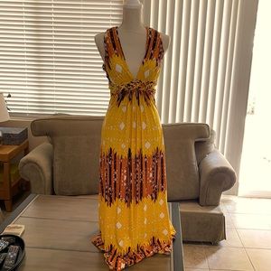 Sky Yellow and Orange Printed Maxi Dress